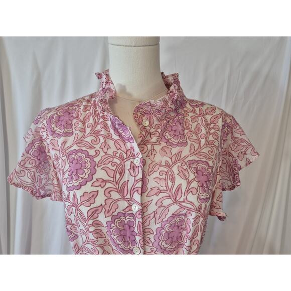 Oliphant Tuckernuck Malta Pink Ruffle Collar Button Down Maxi Dress Medium - Picture 5 of 10